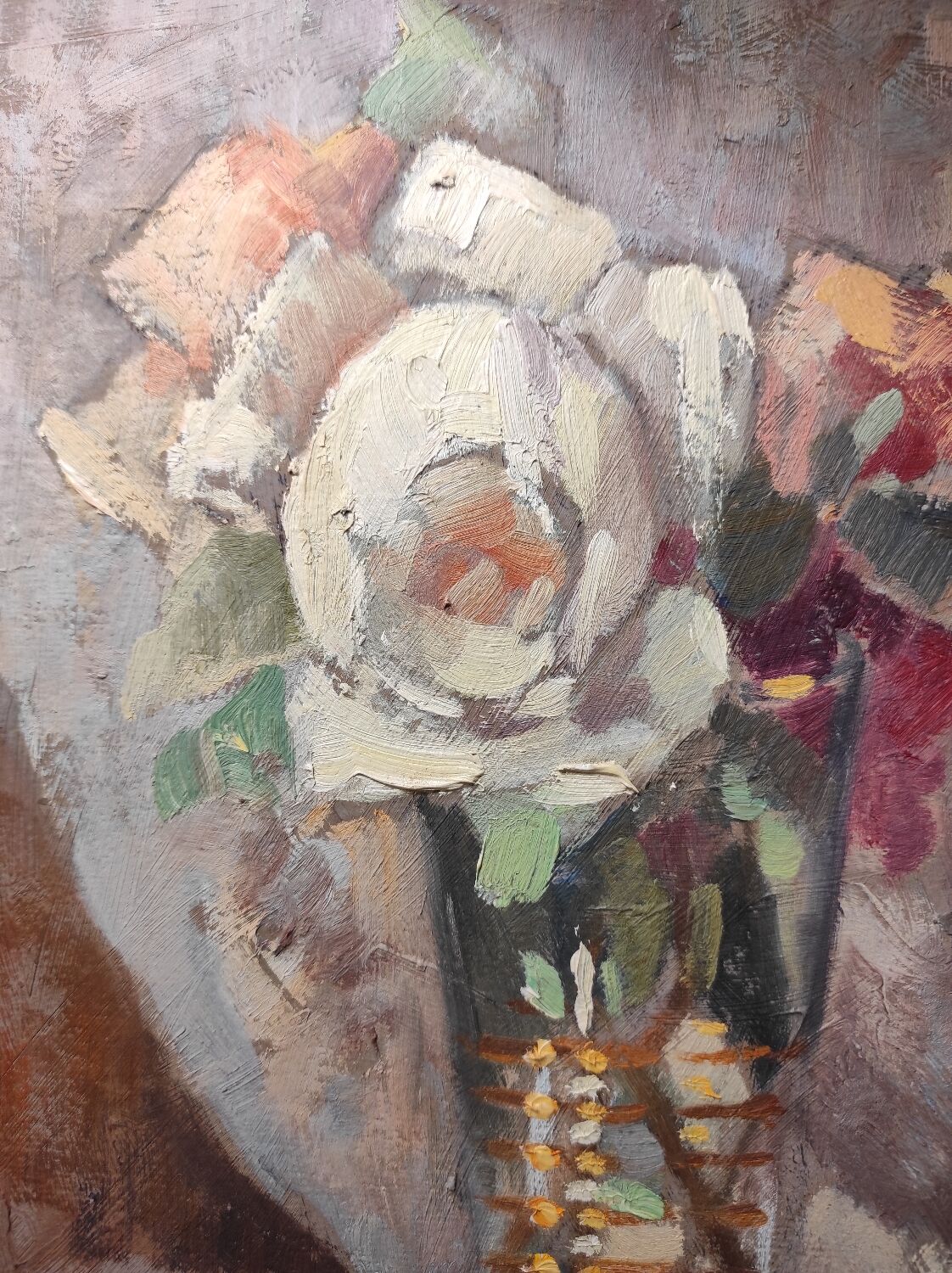 Painting bouquet of flowers years 30 40 signed Pierre Roig oil