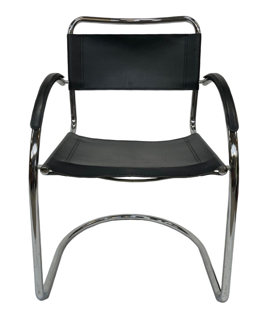 Set of 4 bauhaus cantilever chairs black leather and chrome design