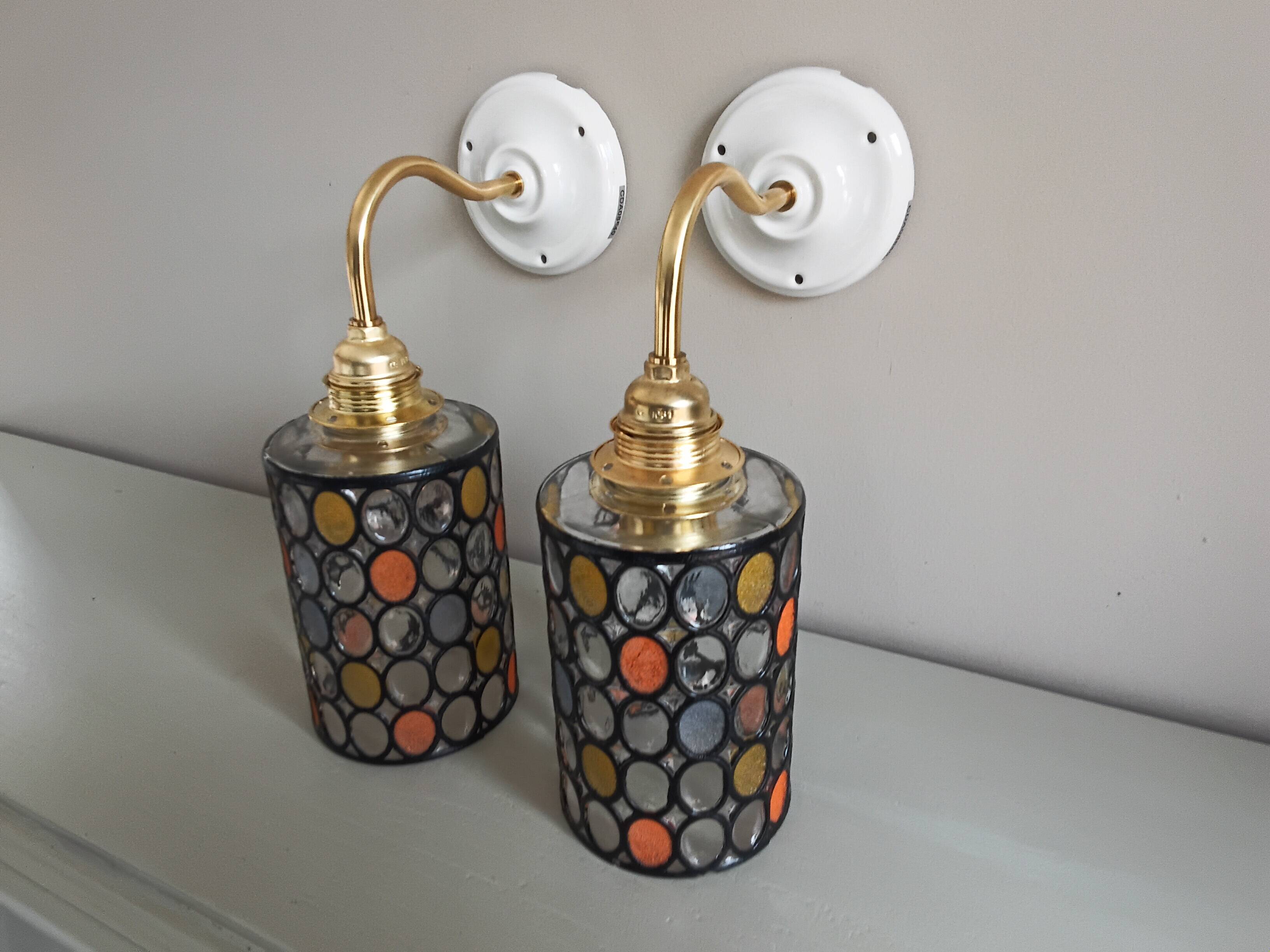 Paire d'appliques murales vintage globes à facettes