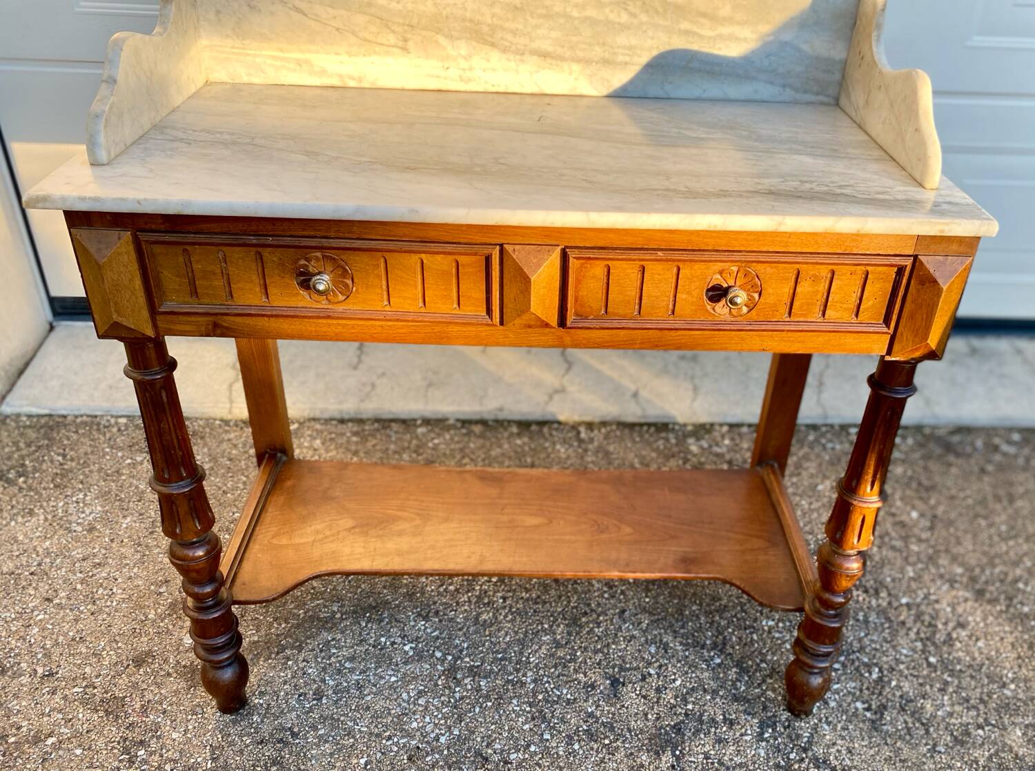 Antique white marble dressing table with drawer