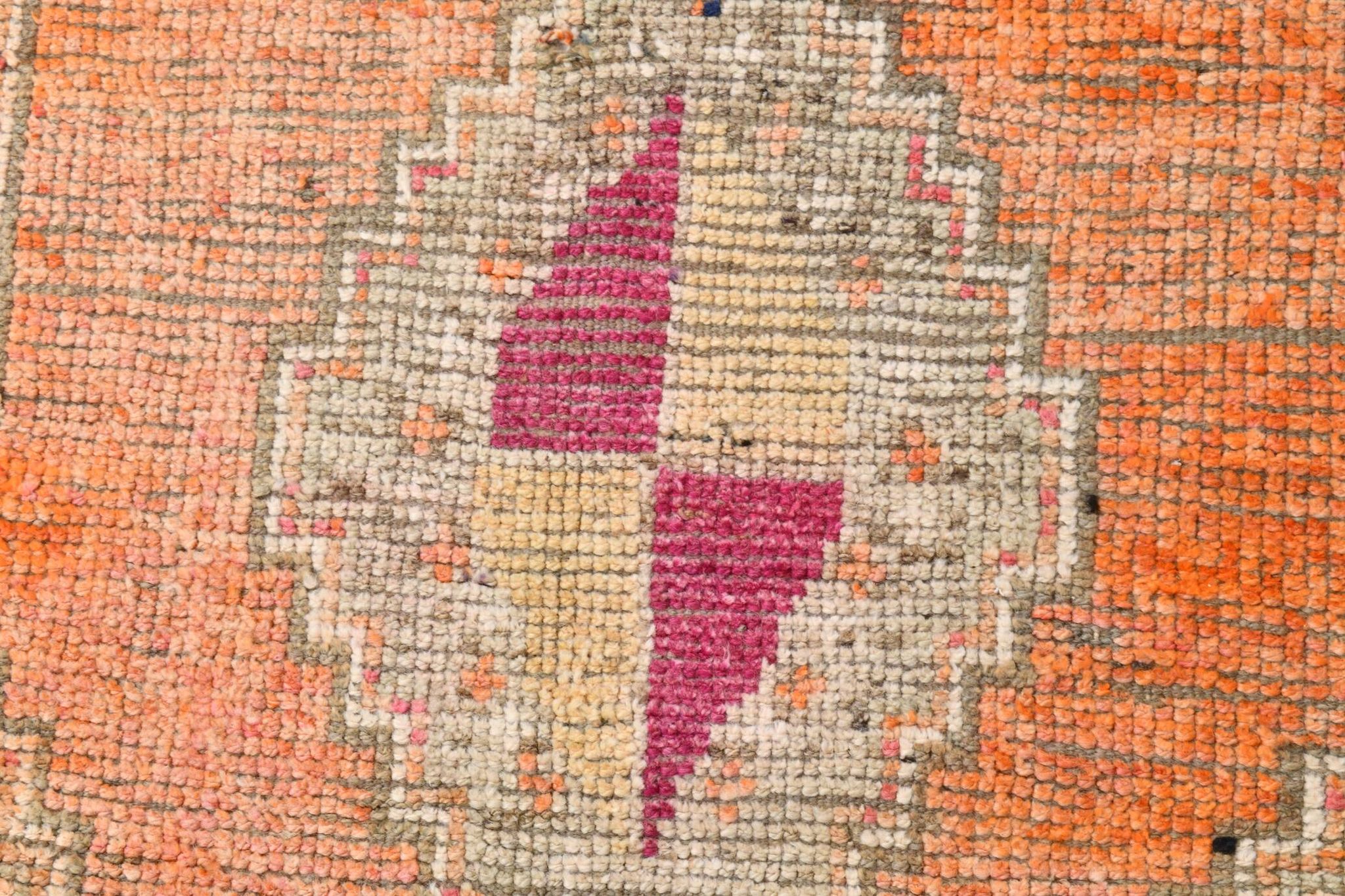 Pink & Orange Oriental Pattern Turkish Runner Rug, 90x306Cm