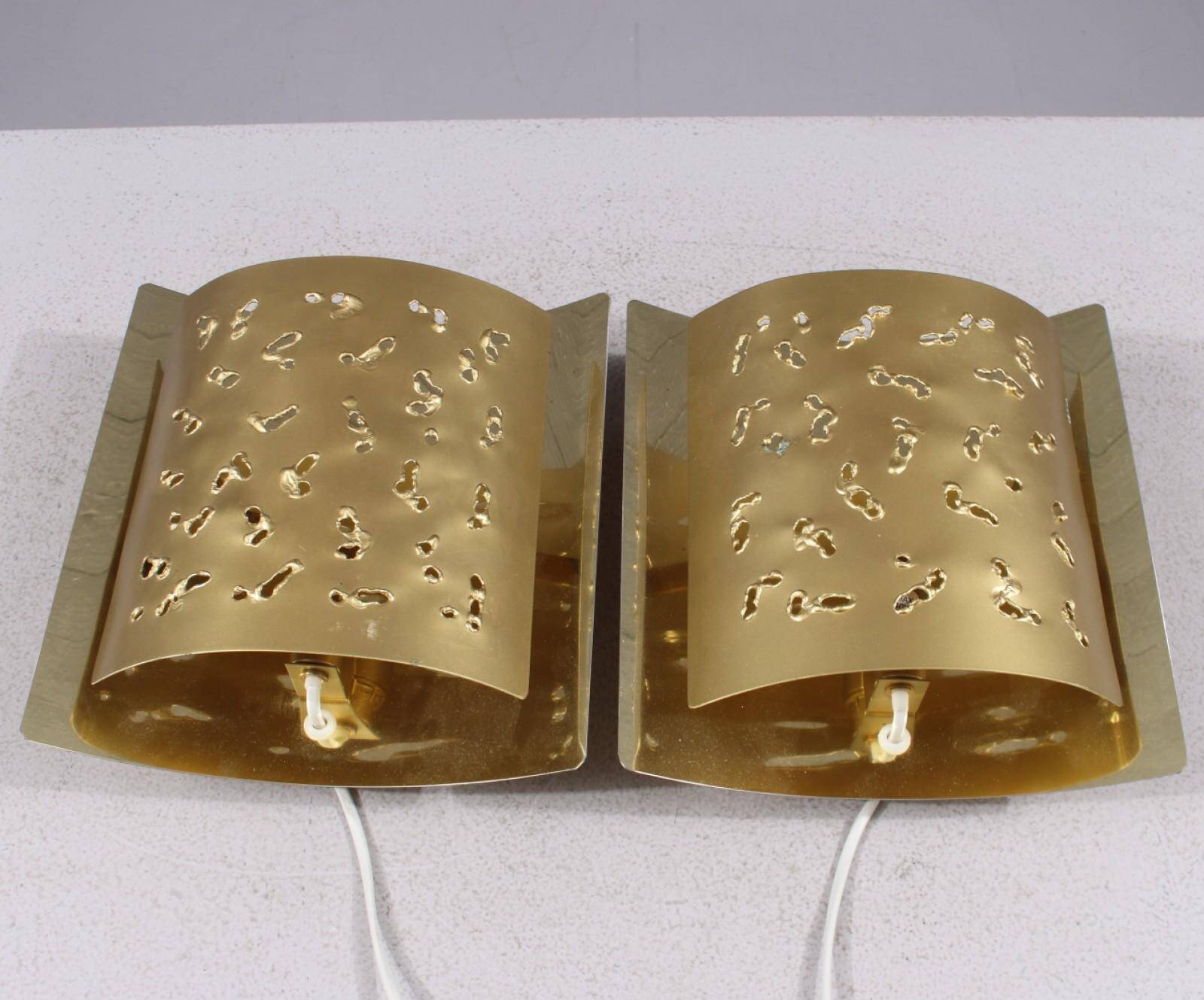 Mid-Century Modern Brutalist Brass Wall Lamps from Boréns, Set of 2, 1970s