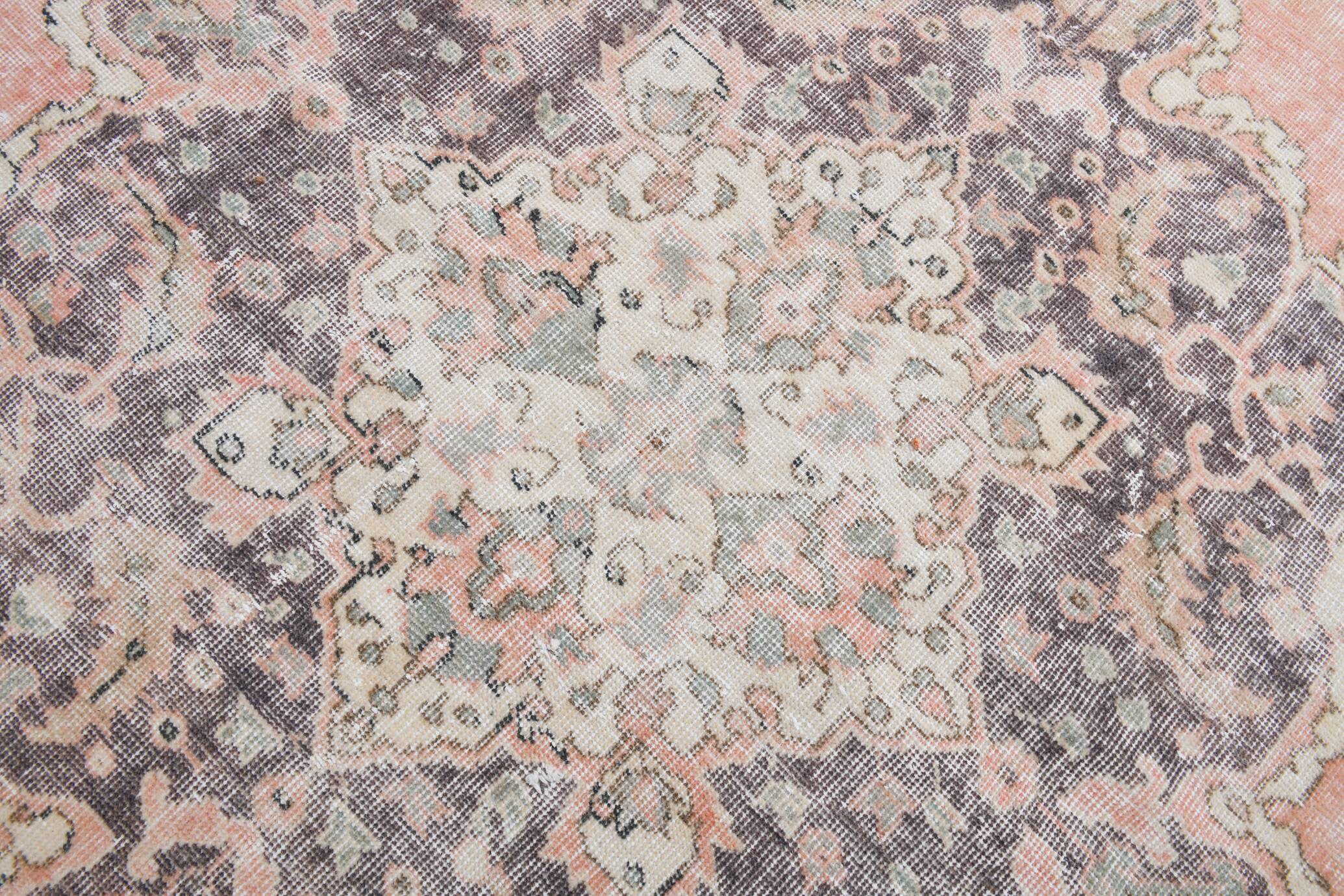 7x10 Vintage Salmon Pink Classic Madallion Turkish Rug, 219x314Cm