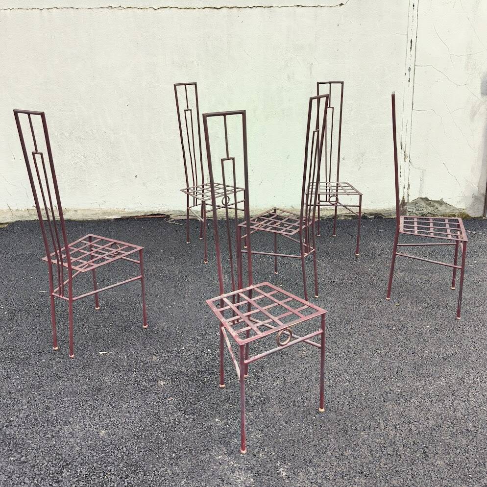 Set of 6 solid iron chairs in postmodern style, 1980.