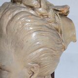 Bust of a woman "the elegant"XIXth in painted plaster signed on its solid wood base
