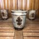 Set of 4 beige ceramic mugs fleur de lys vintage