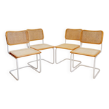 Set of 4 Italian rattan and white metal chairs