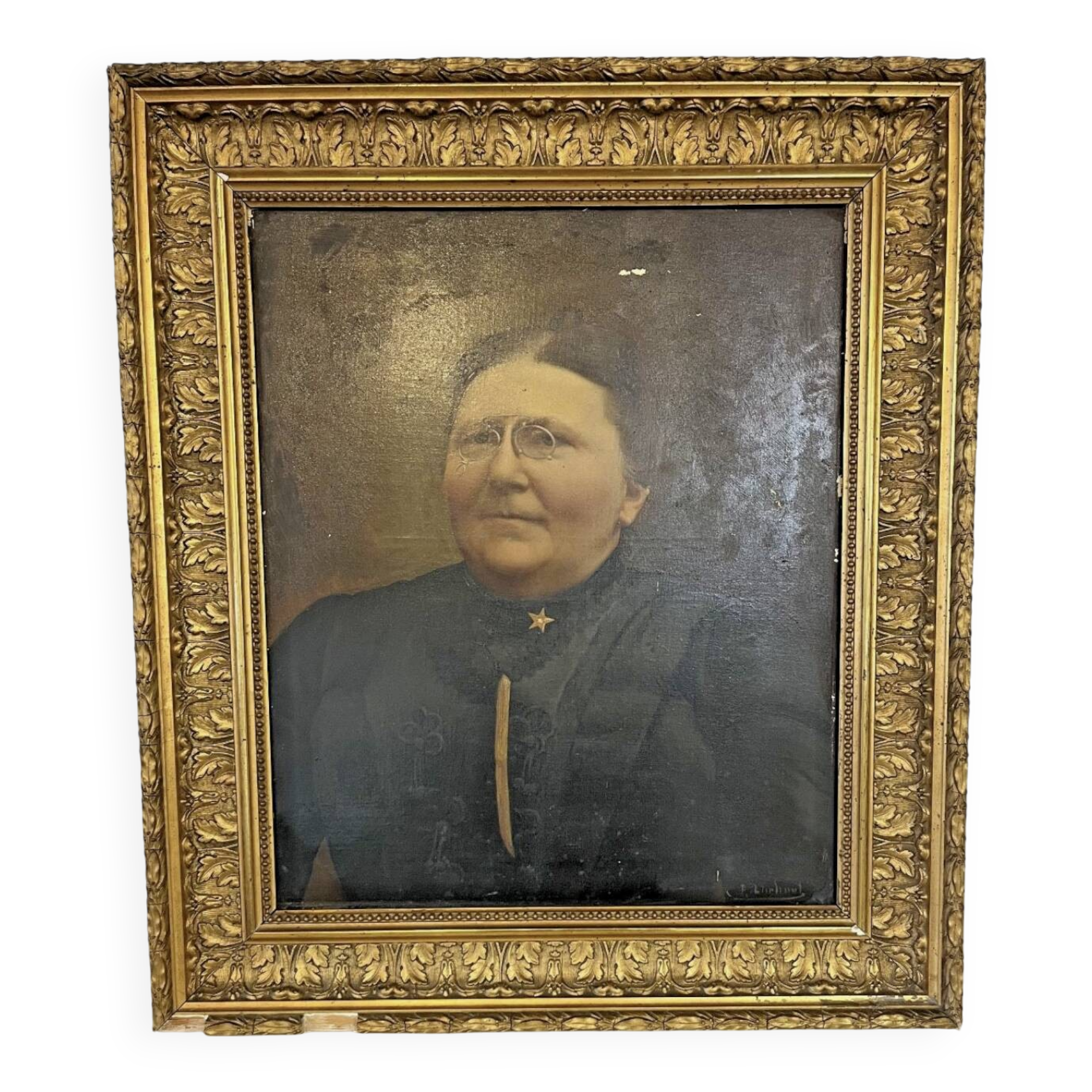 Oil painting on canvas – Portrait of a woman with glasses – 18th century