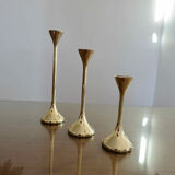 Series of 3 Scandinavian brass candle holders, 70s tulip foot