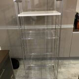 Modular wall bookshelf desk in vintage chrome.