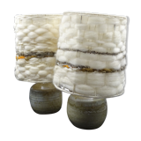 Pair of bedside lamps in stoneware and wool lampshades - Vintage around 1970