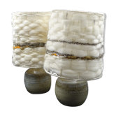 Pair of bedside lamps in stoneware and wool lampshades - Vintage around 1970