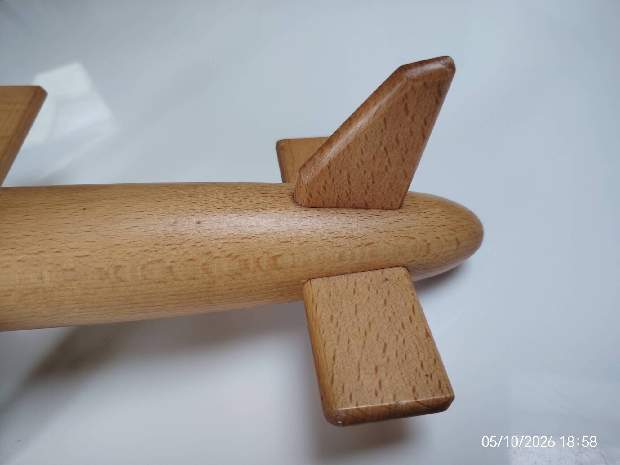Vintage twin-engine aircraft in solid beech - Moulin Roty (1990s)