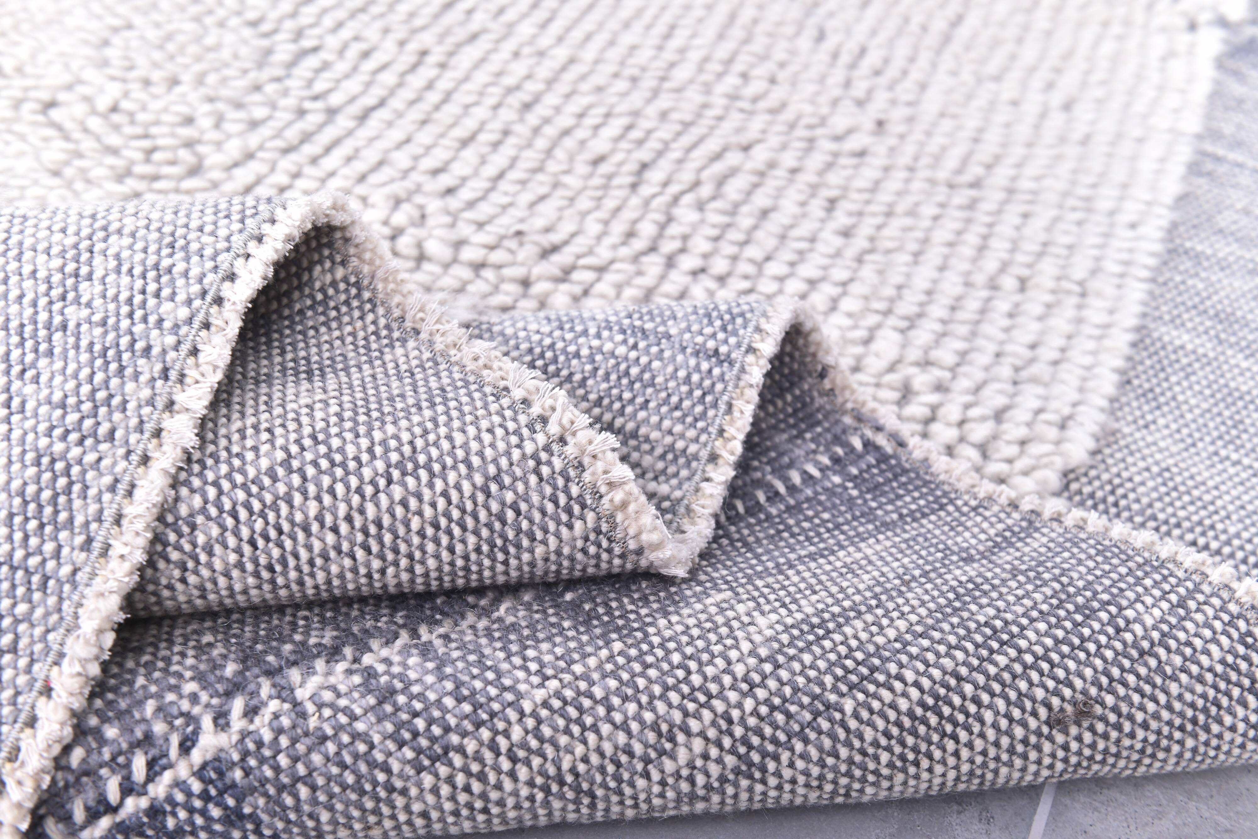 7x10 Light Blue Wool Handmade Woshable Moroccan Rug, 206x304Cm