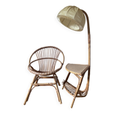 Armchair set and its rattan light fixture.