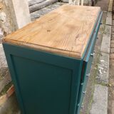 Commode vintage turquoise profond et bois
