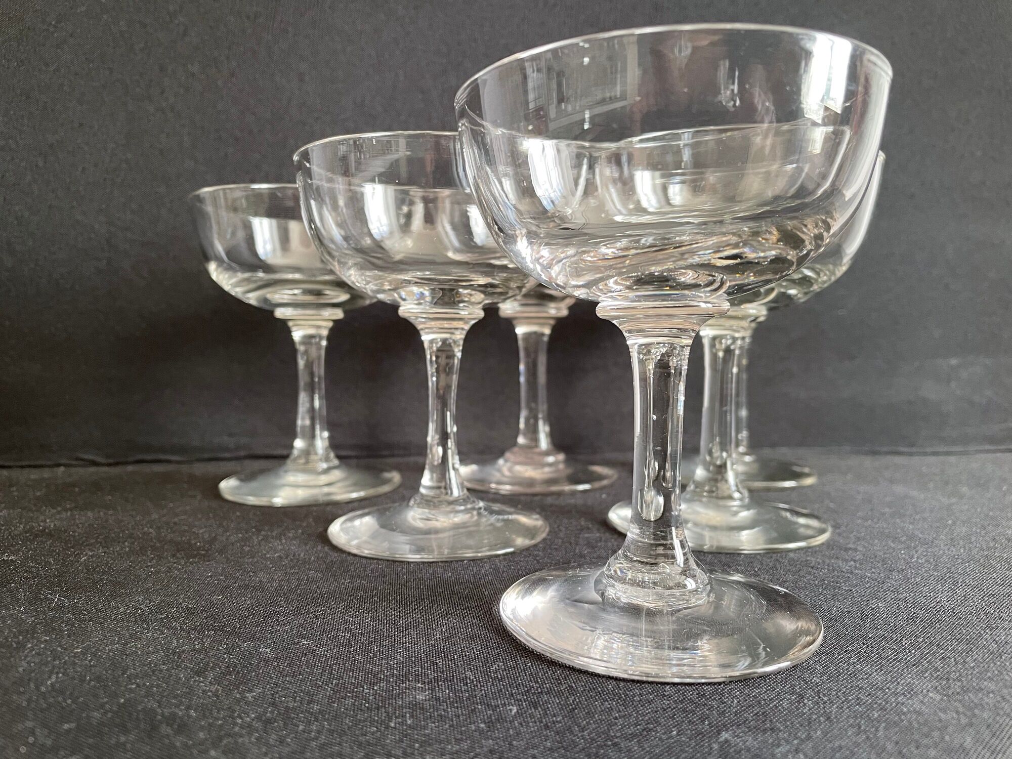 Lot de 6 coupes à champagne, Napoléon III, 1/2 cristal soufflé et taillé