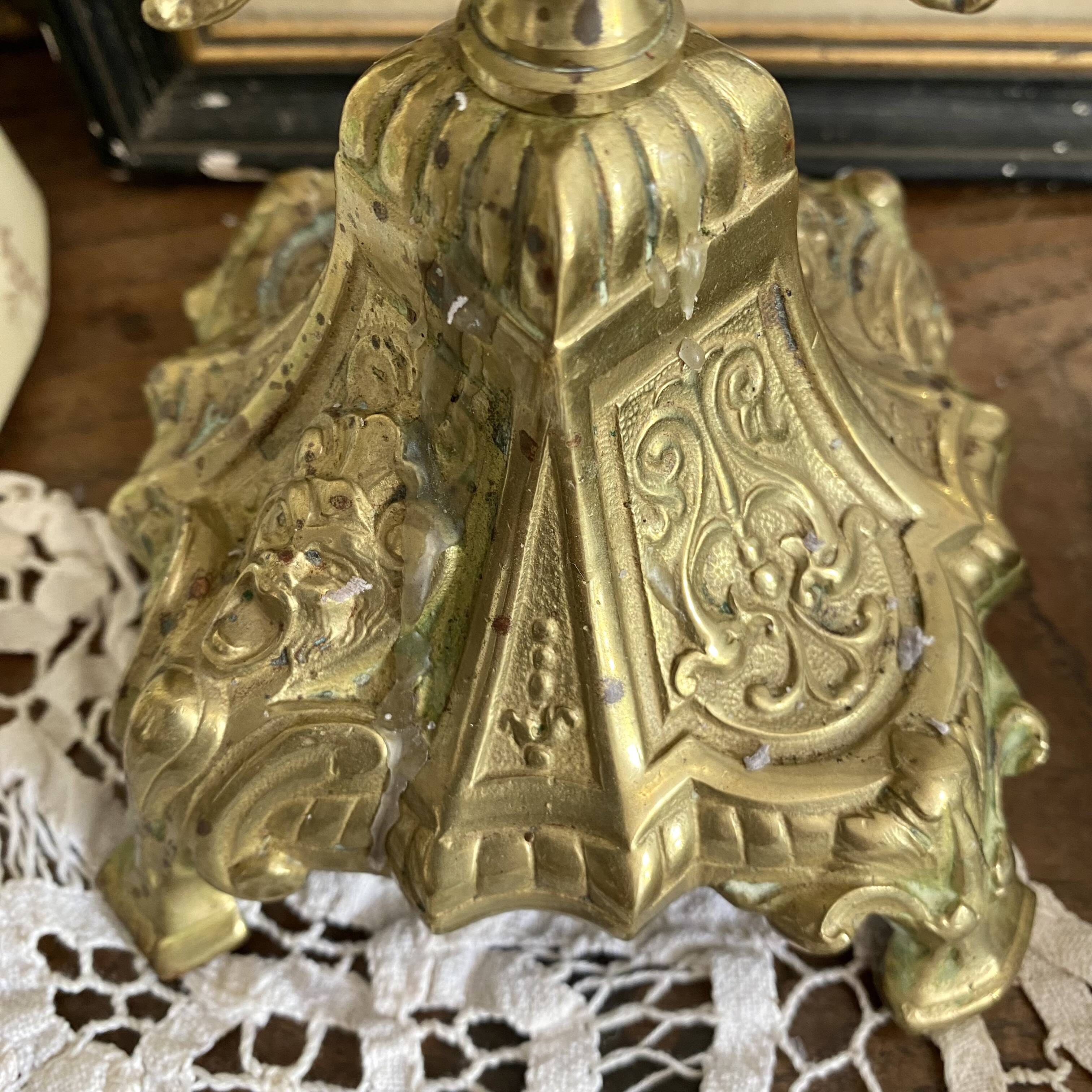 Pair of antique bronze candlesticks