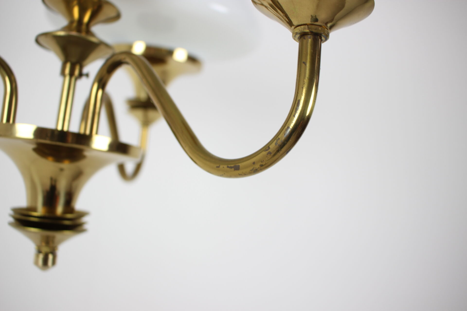 Mid-Century Brass Chandelier, Czechoslovakia, 1970s, Made in Jablonec Glassworks