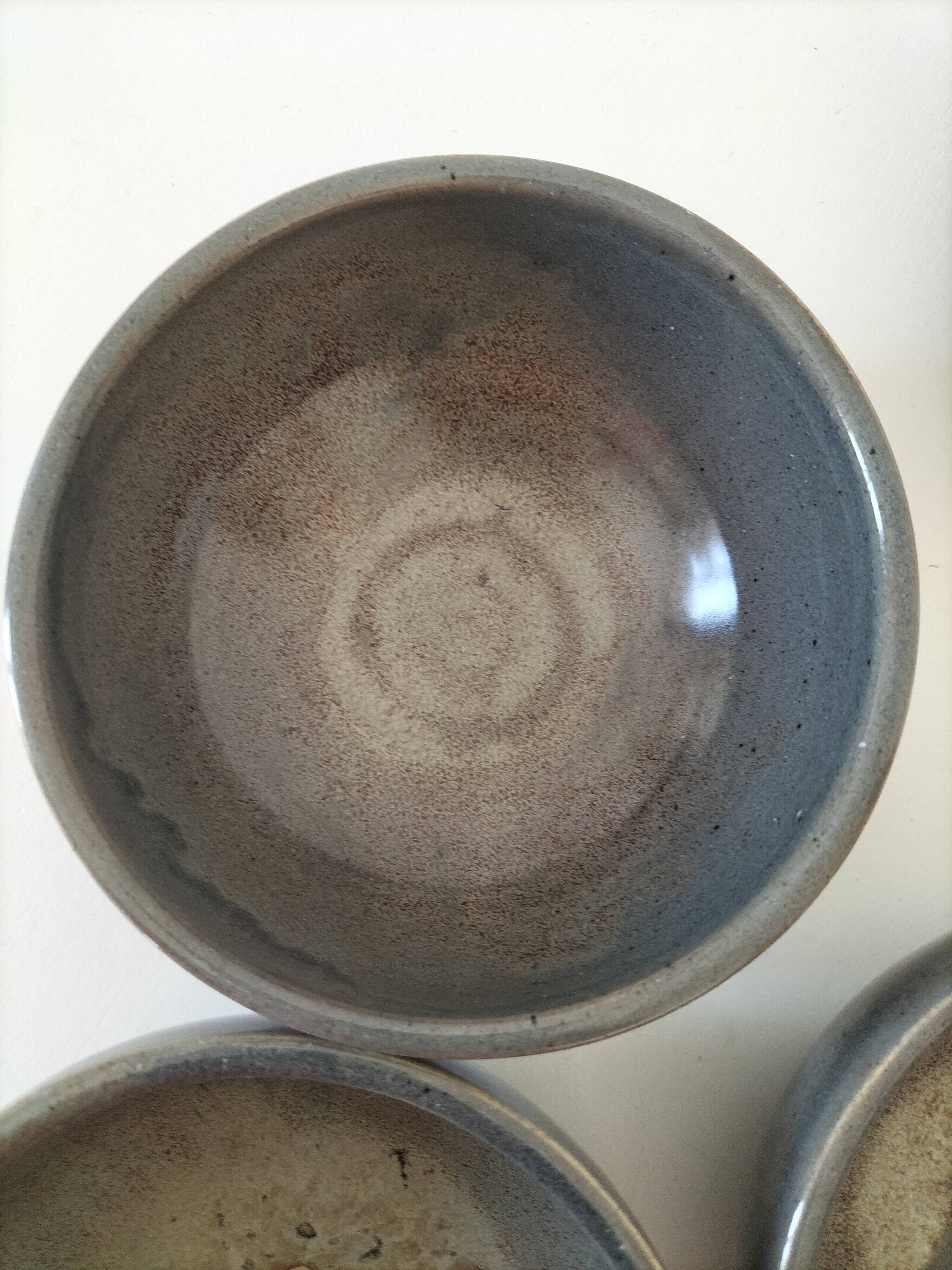 4 handmade ceramic bowls – Grey-blue glaze and mineral shades