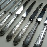Lot 12 old large silver metal knives Rex covered silver metal floral
