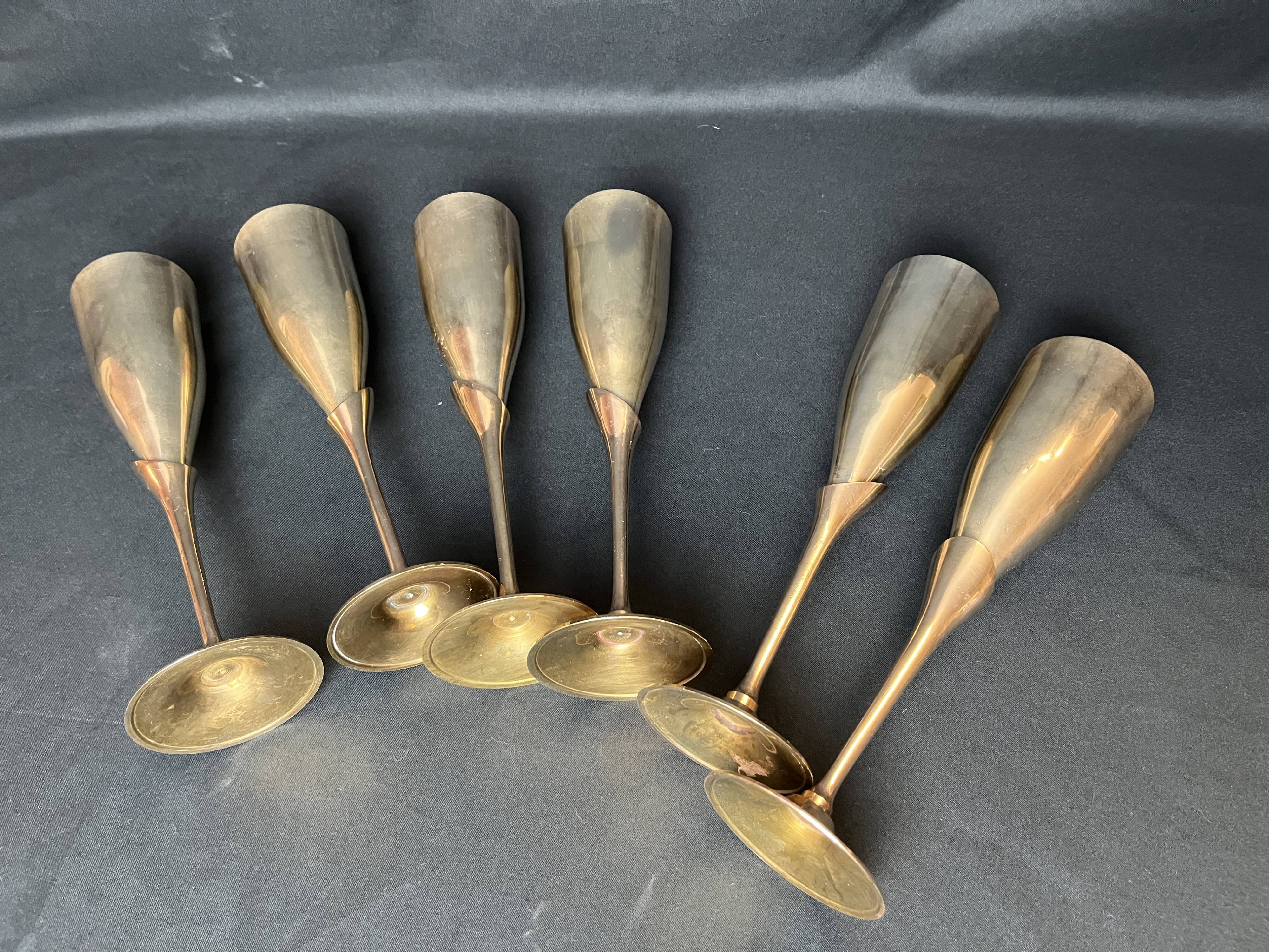 Vintage 6 silver-plated champagne flutes, 20th century