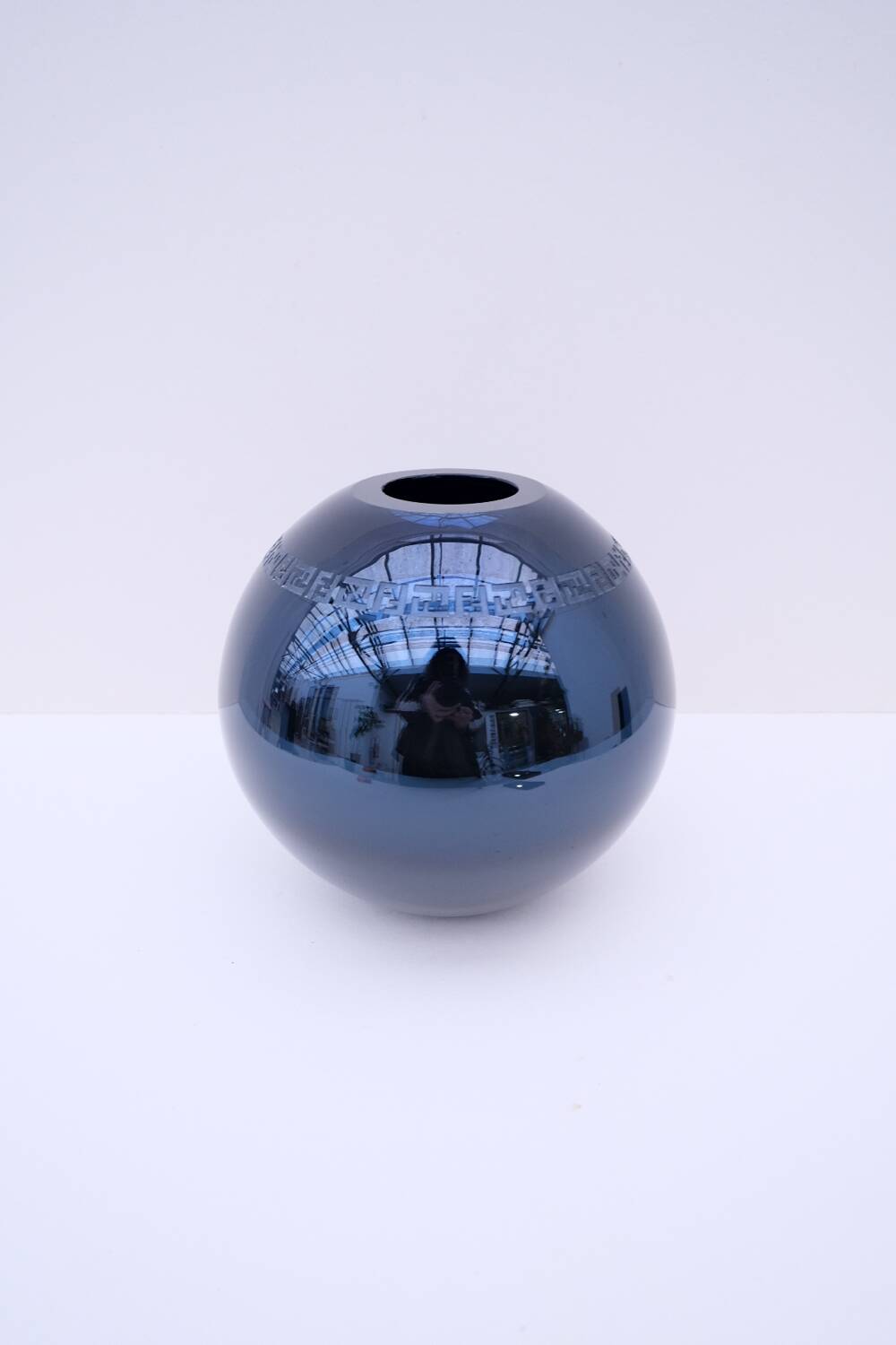 Murano vase by fendi in dark blue blown glass with mirror effect, italy 1990