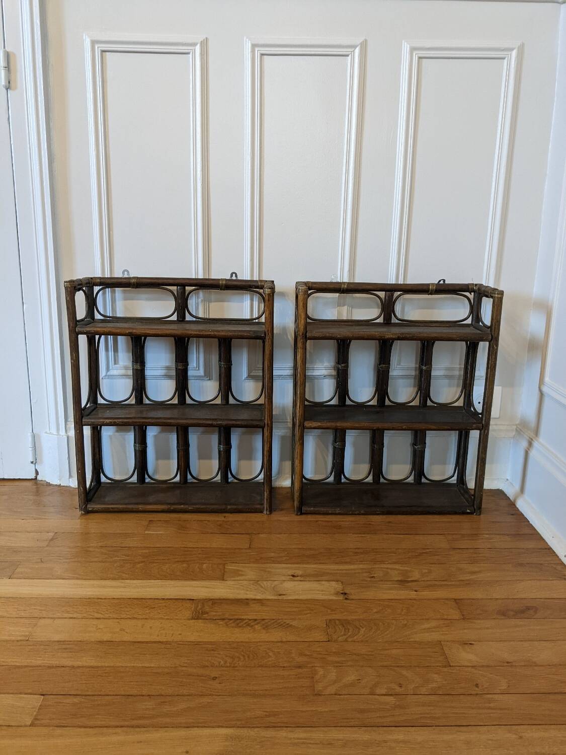 Pair of rattan shelves