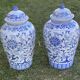 Pair of large vintage Chinese ceramic vases from the 1980s, oriental potiches.