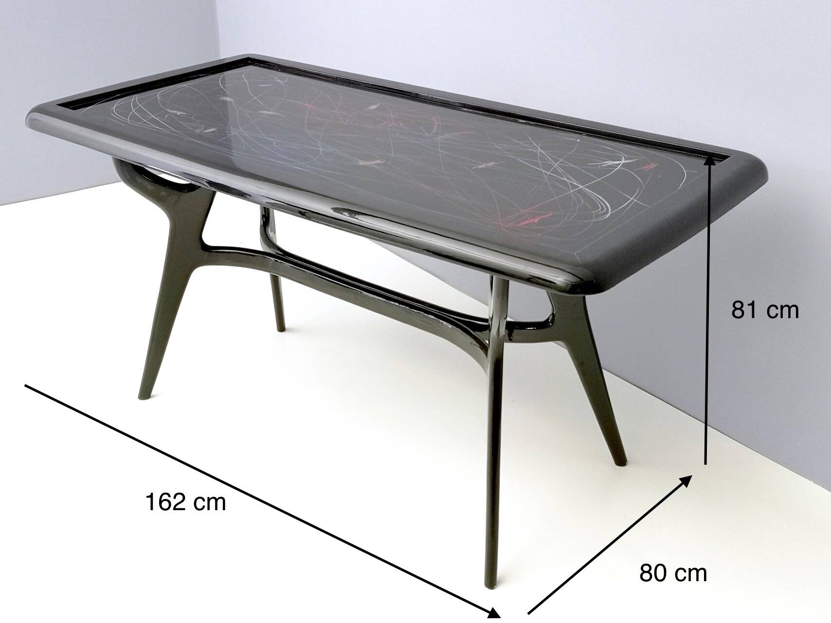 1950s Style Dining Table with Glass Top Lacquered by Enzio Wenk, Italy, 2019