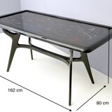 1950s Style Dining Table with Glass Top Lacquered by Enzio Wenk, Italy, 2019