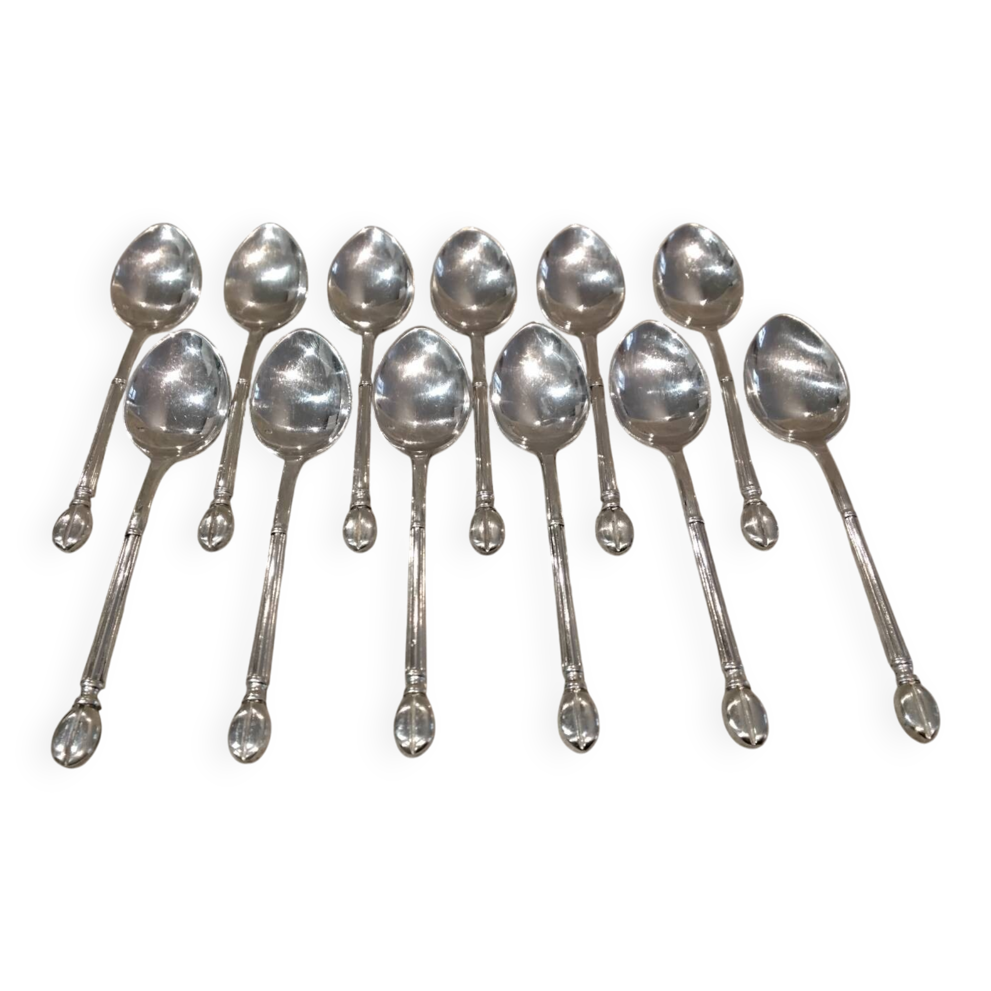 12 cuilleres o moka metal argente orfevre Boulenger grain de cafe 11cm