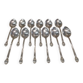 12 silver-plated metal coffee spoons by Boulenger, coffee bean design, 11cm.