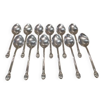 12 silver-plated metal coffee spoons by Boulenger, coffee bean design, 11cm.