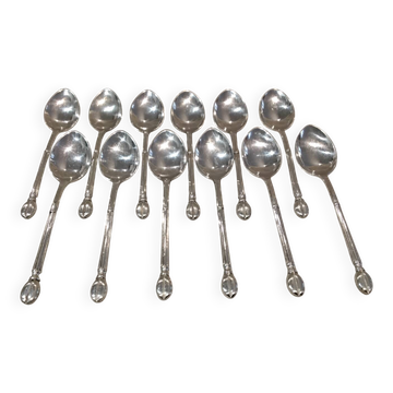 12 silver-plated metal coffee spoons by Boulenger, coffee bean design, 11cm.