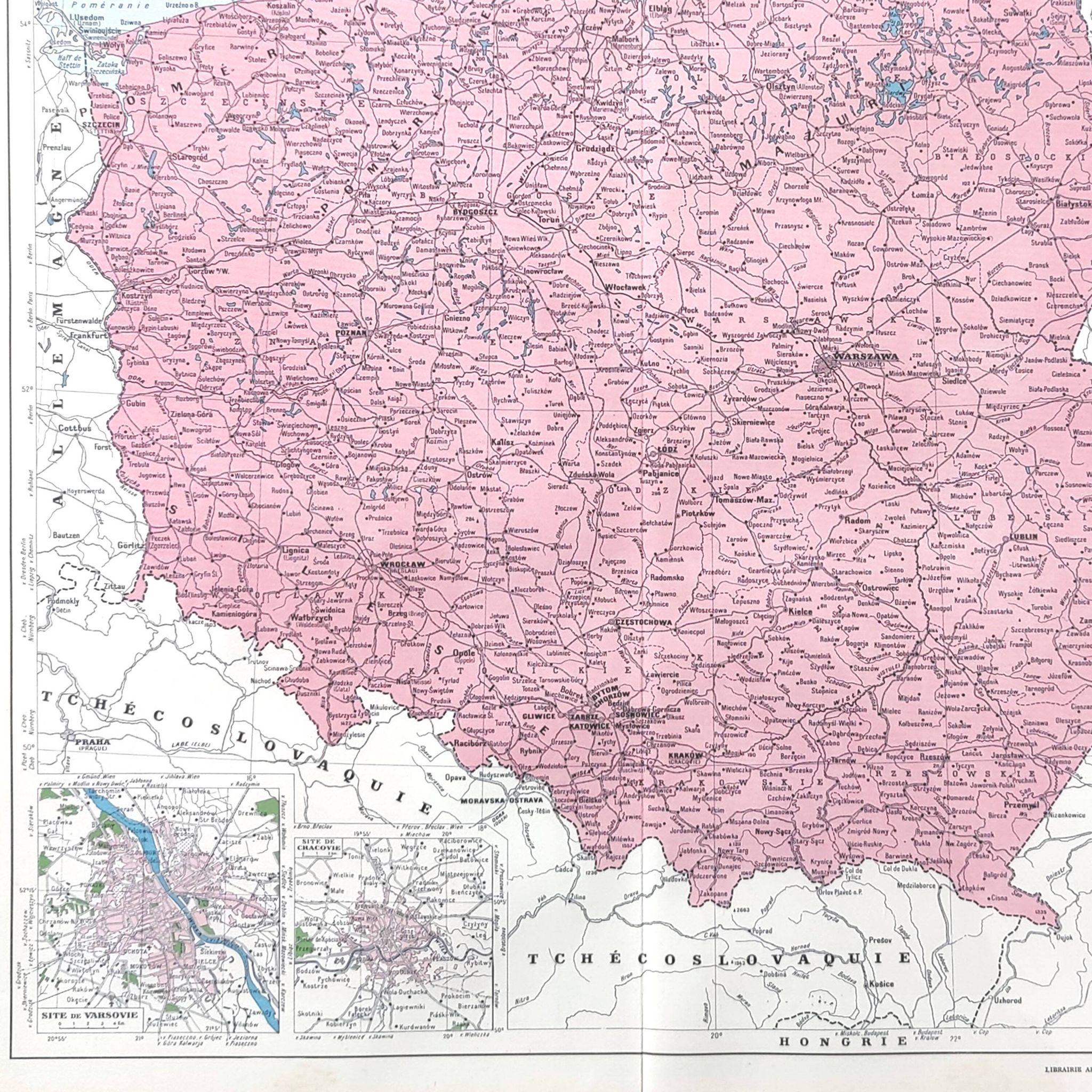 Old map of Poland Europe 43x43cm from 1950