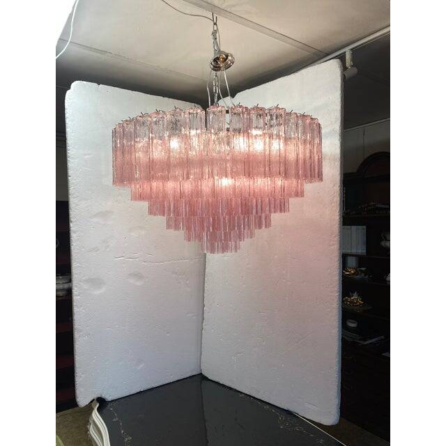 Contemporary pink "tronchi" murano glass chandelier in venini style