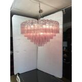 Contemporary pink "tronchi" murano glass chandelier in venini style