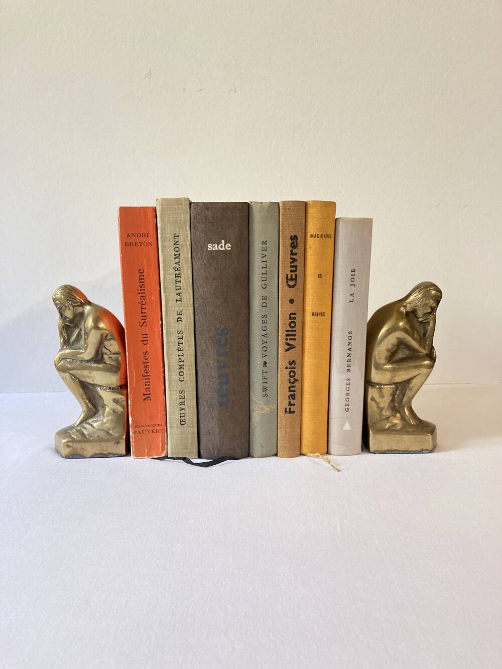 Paire de serre-livres en laiton d'après "Le penseur" de Rodin, vers 1960