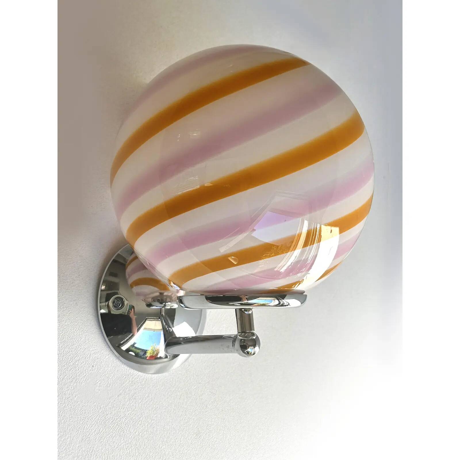 Pair of Contemporary Amber and Pink “Rods” Murano Glass Wall Sconces