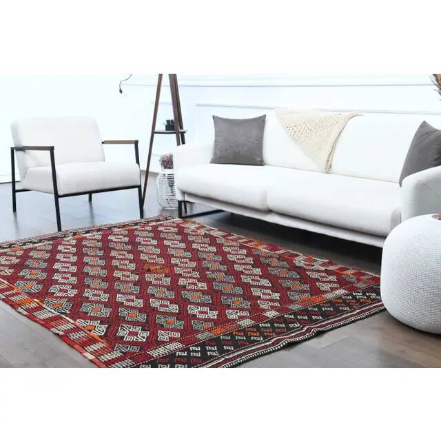 1970s Vintage Turkish Oushak Handmade Wool Cotton Red Area Rug 166x235