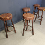 Vintage tree trunk bar stools, 1970s - set of 5