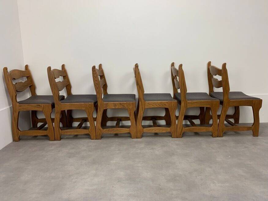 6 vintage solid wood brutalist chairs