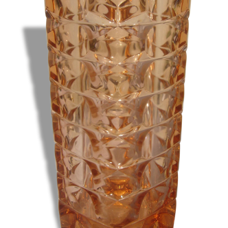 Très beau Vase en Verre taillé rose Art Déco - Vintage