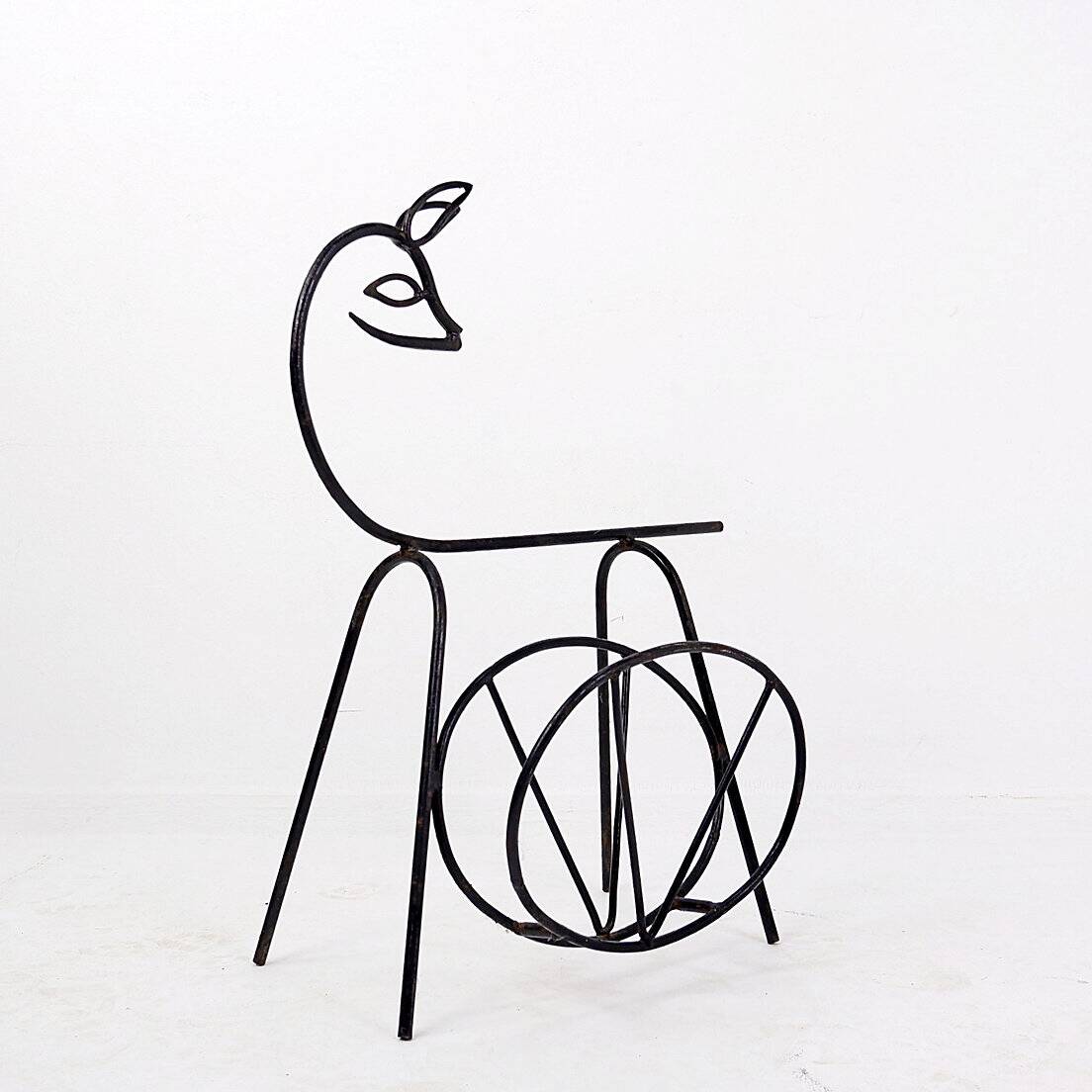 Black lacquered metal Bambi Magazine Rack holder 1960s