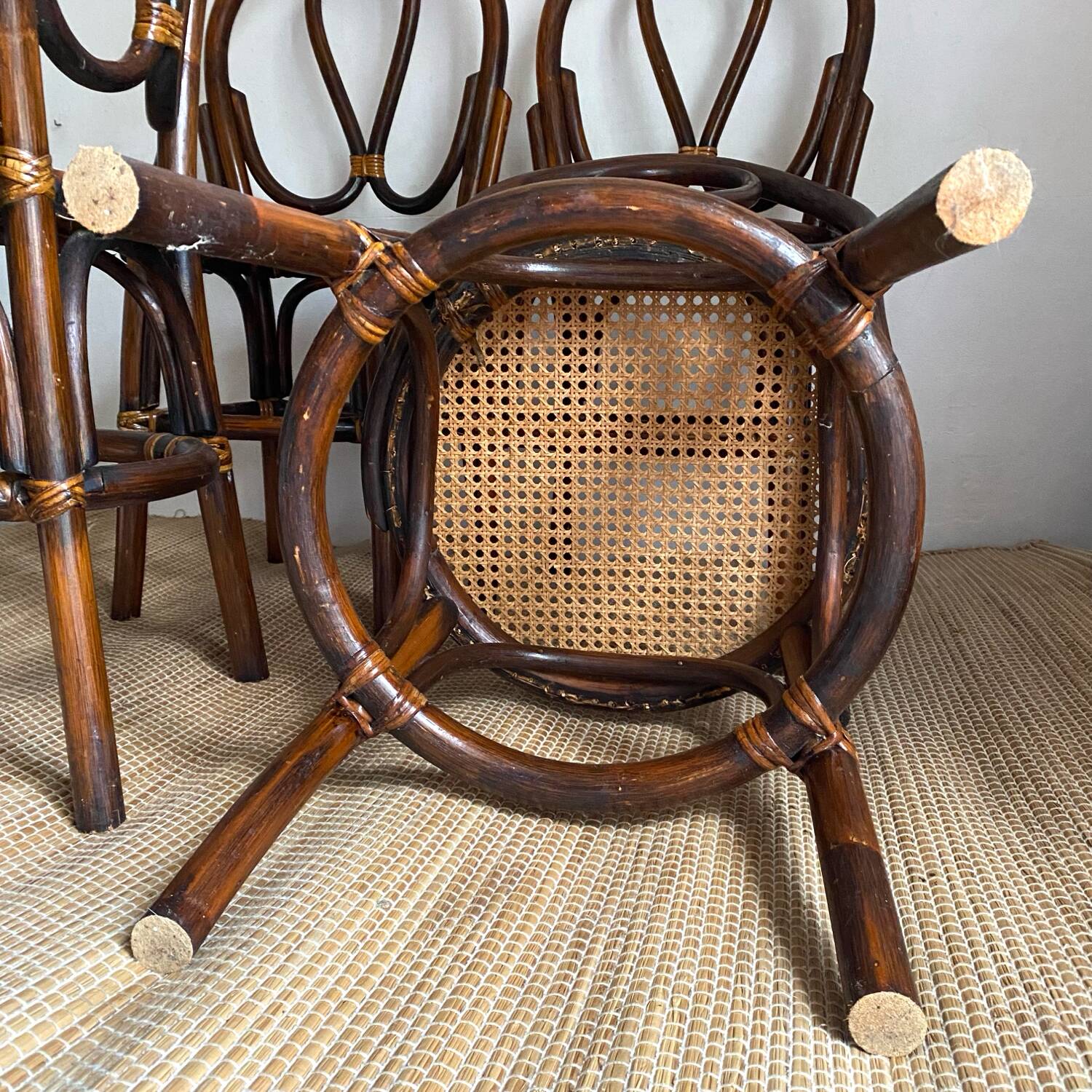 Rattan and cane bistro chairs