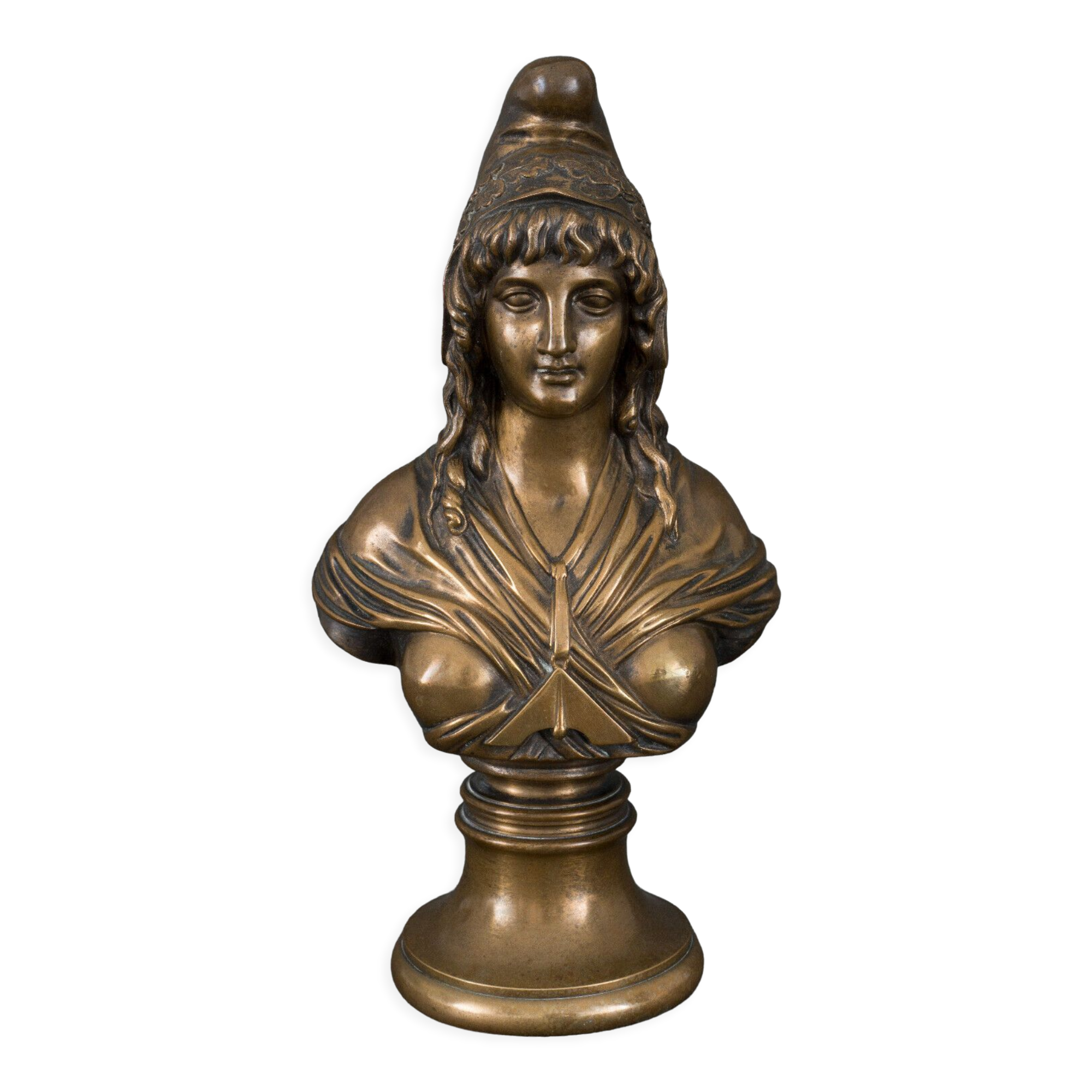 Bronze bust on shower stand XIXth representing Marianne Brown patina