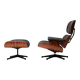 Fauteuil Eames XL et repose-pieds en palissandre de Santos avec cuir chocolat.