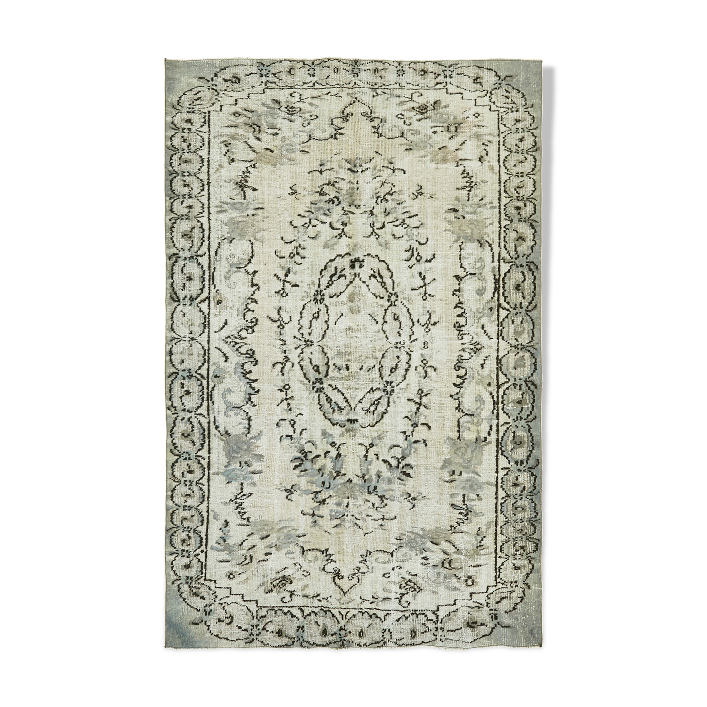 Handmade Distressed Oriental 1980s 184 cm x 283 cm Grey Rug