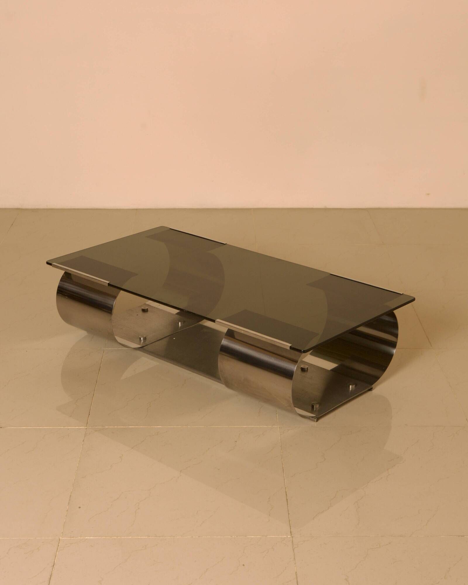 Glass and metal coffee table by Francois Monnet for Kappa Italia 70's